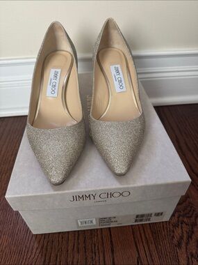 Jimmy Choo Glitter Pointed Toe Pumps - Champagne Gold